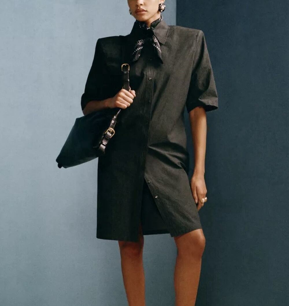Willy Chavarria x Zara Shoulder Pad Shirt Dress Size Large 100% Cotton Black NEW